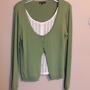 Anne Klein Green Sweater with cream under blouse